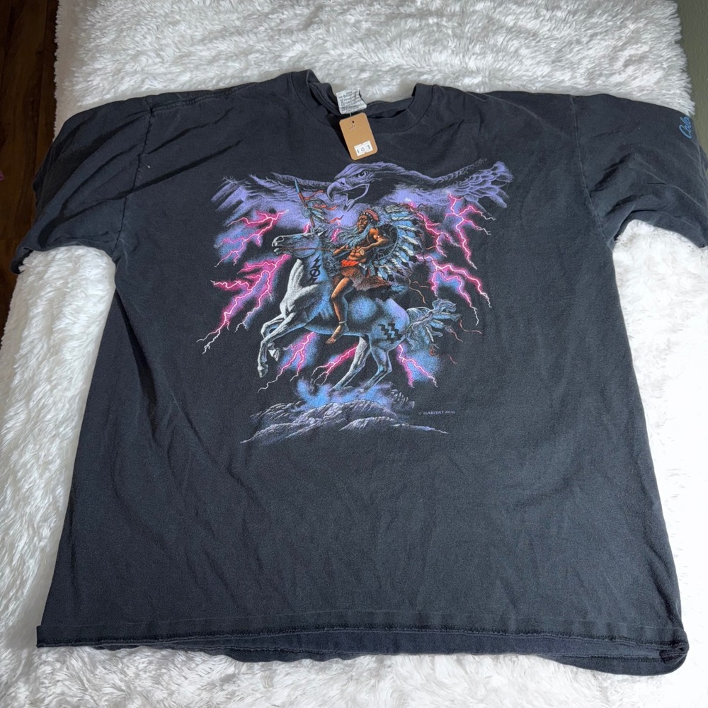 Vintage 90s Cal Cru Habitat XCIII‎ Native American Eagle Lightning T-Shirt XL